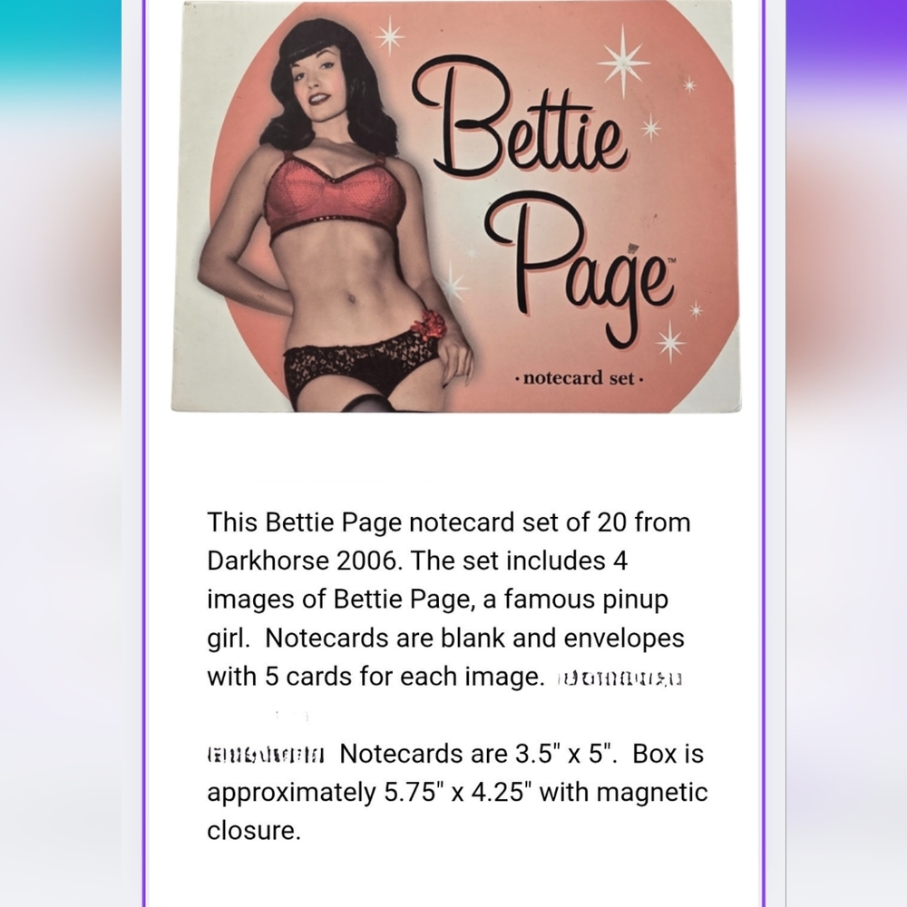 NEW Vintage 2006 Bettie Page Pinup Notecard Set New In Box 3161-D - Picture 13 of 13
